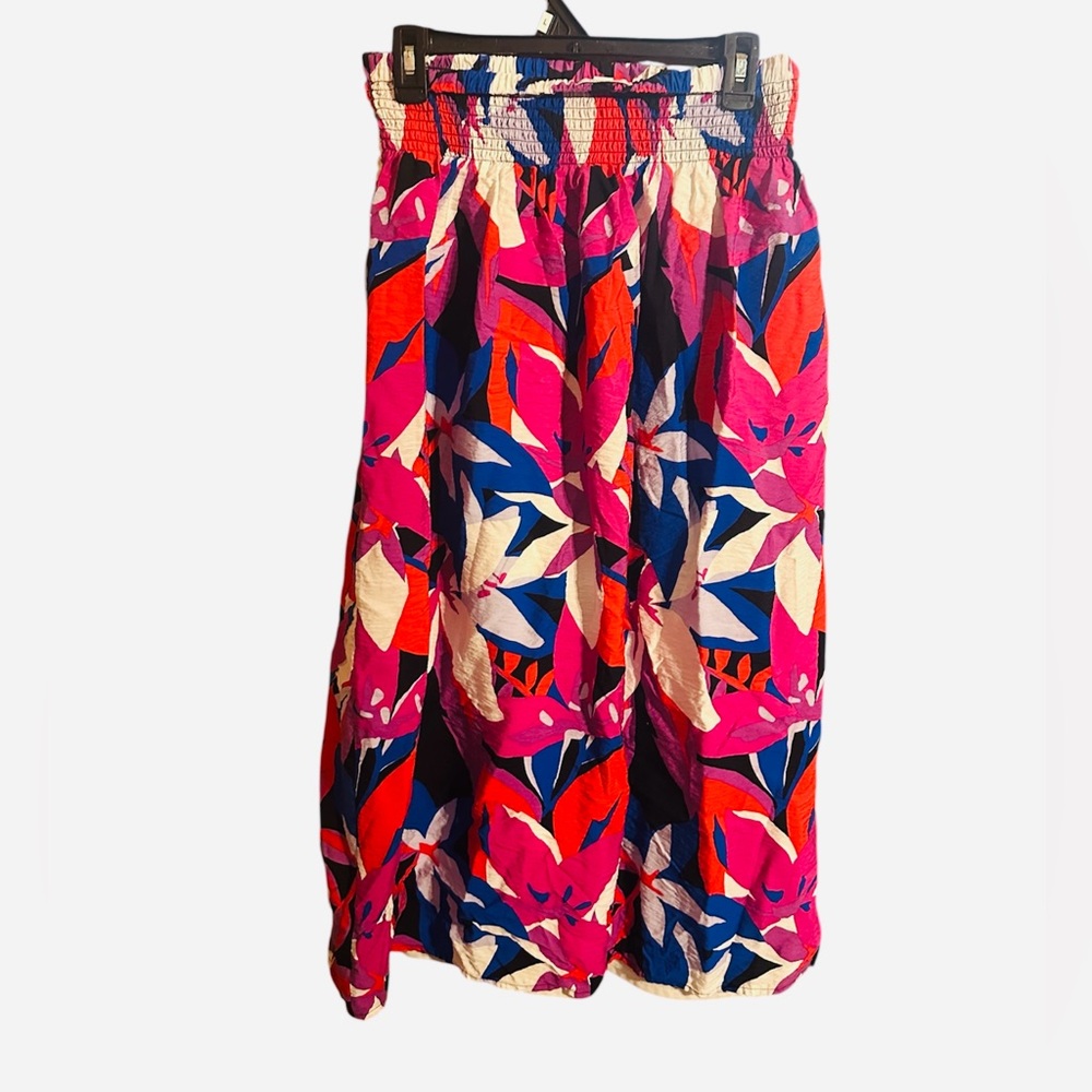 Nine West Floral Midi Skirt Vibrant Smocked Waist Lined Boho Resort - Small - Picture 3 of 8